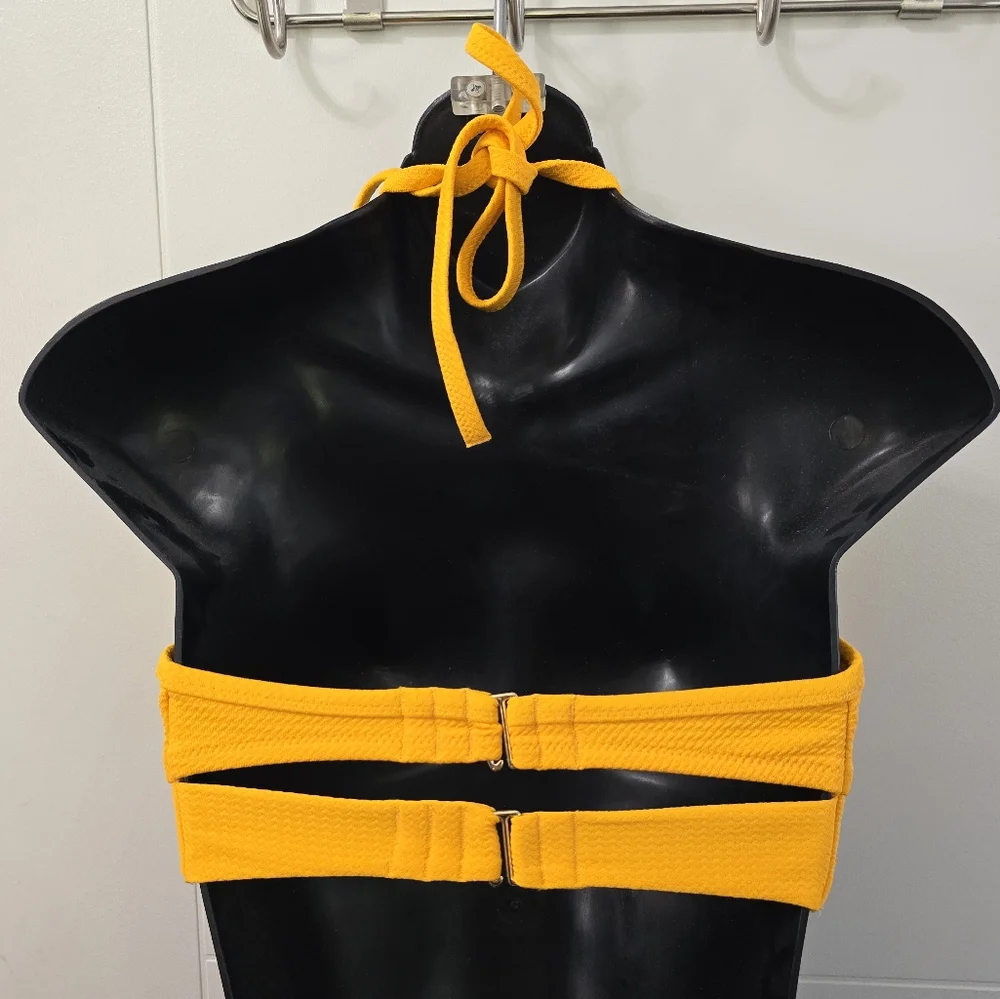 Shade & Shore Yellow Twist Front Push Up Padded 34D Halter Swim Bikini Top - Picture 3 of 6